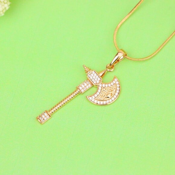 "Rose Gold Axe Pendant with Sparkling Stones – Elegant Design XPPT1381 - Picture 10 of 13